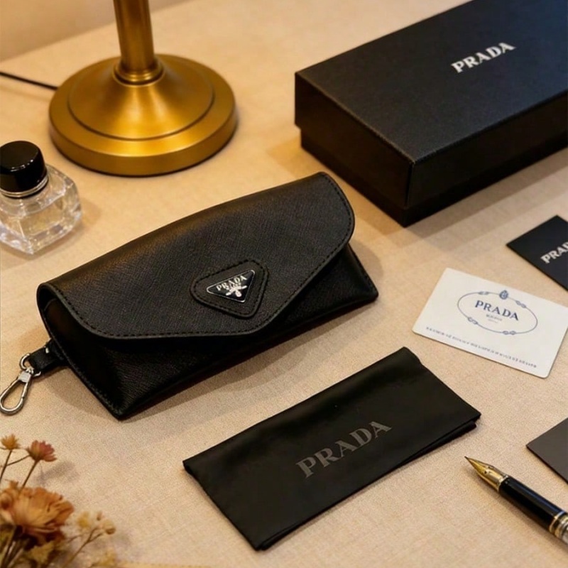 Women Bags Prada - Prada zwart lederen brillenkoker Luxe driehoekig