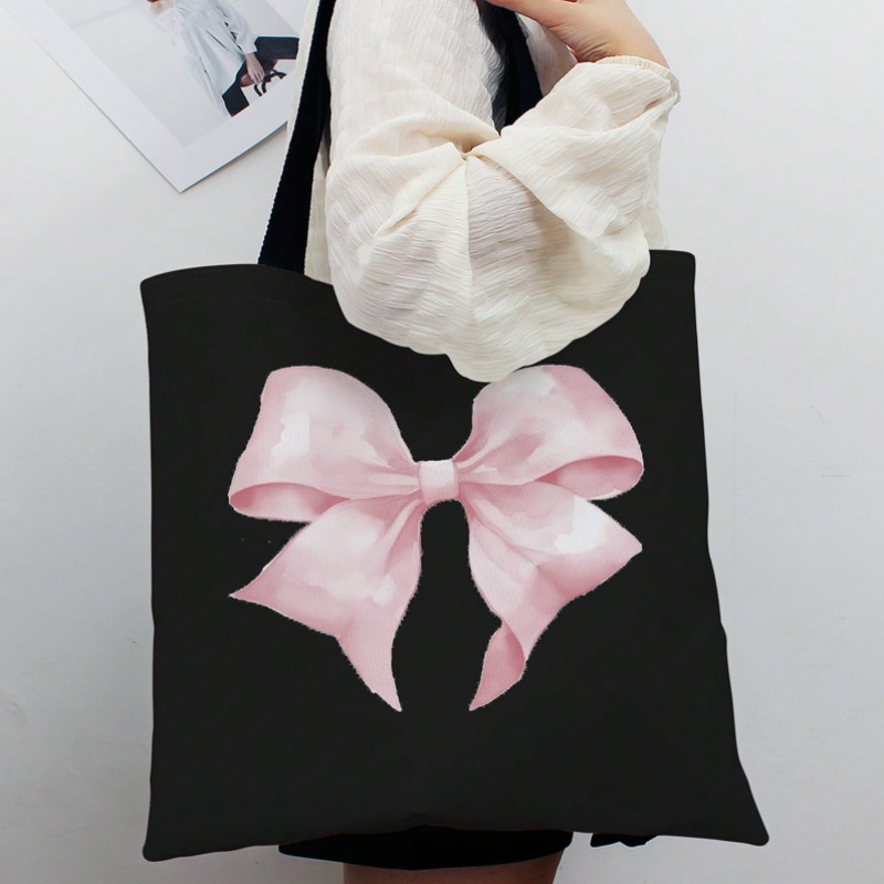 Women Bags Work - ROMWE Kawaii Bow Patroon Canvas Schoudertas