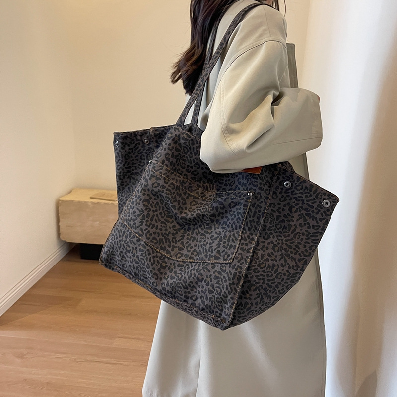 Women Bags Office - Tote Bag met luipaardprint, vintage canvas