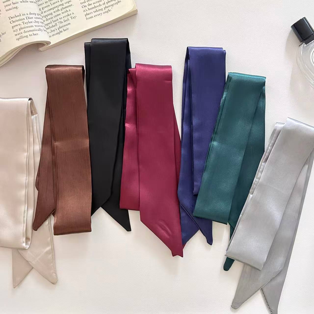 Women Bags Office - Skinny satijnen sjaal, effen, premium, zacht,
