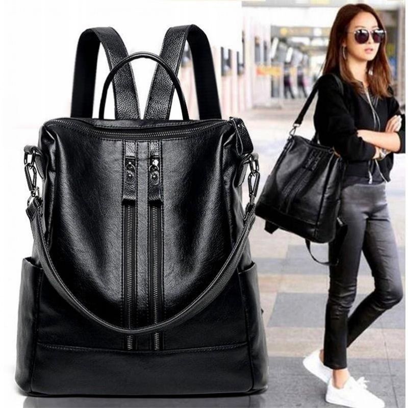 Women Bags Office - Dames Zacht Leren Rugzak School Zwart
