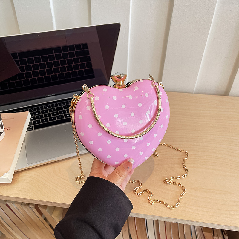 Mini Purse Chain - Leuke hartvormige mini-tassen, schattige polkadot crossbody-tas,