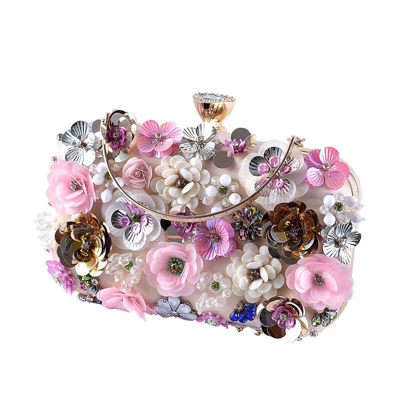 Mini Purse Chain - Mode Damestassen Bloem Diamanten Borduren Kleine